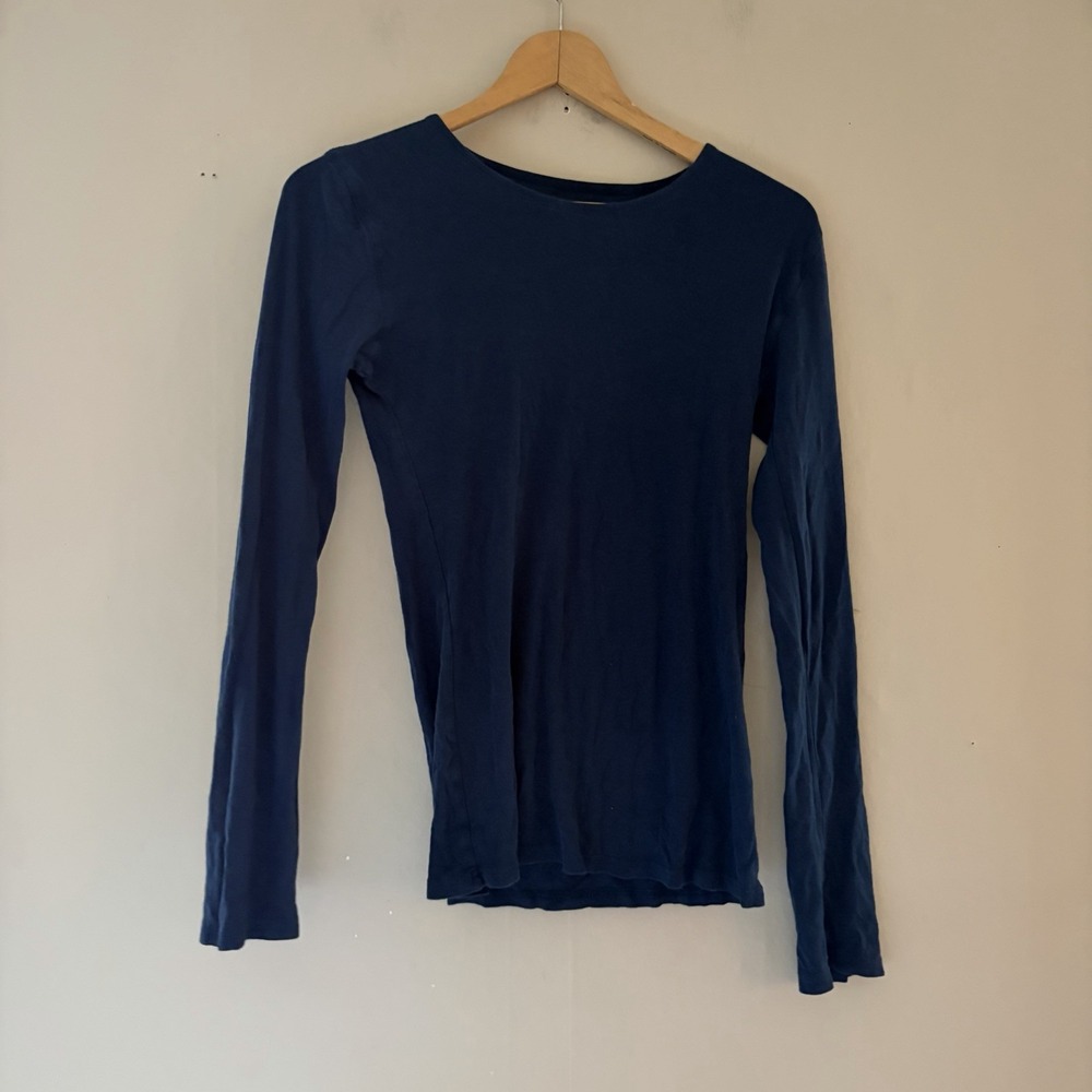 Y2K Old Navy Womens Long Sleeve Top Size M Blue Elena Bella Swan Fitted Thermal